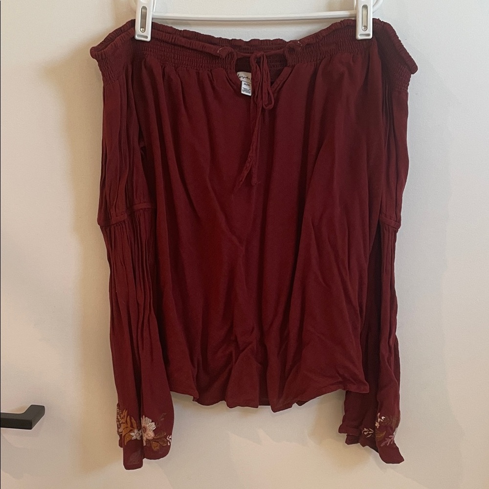 love, Fire Burgundy Off-Shoulder Blouse*